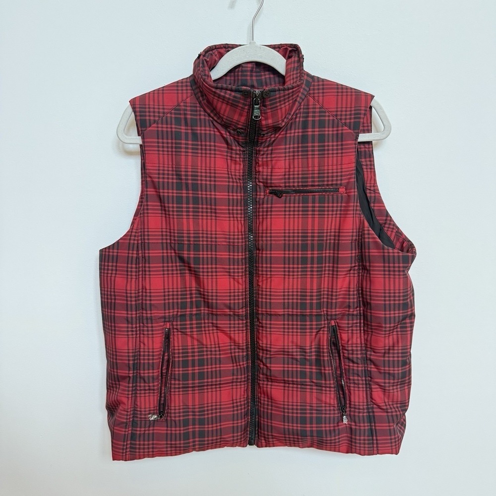 Lauren Ralph Lauren Women's‎ Size XL Red Black Plaid Preppy Zip Up Vest